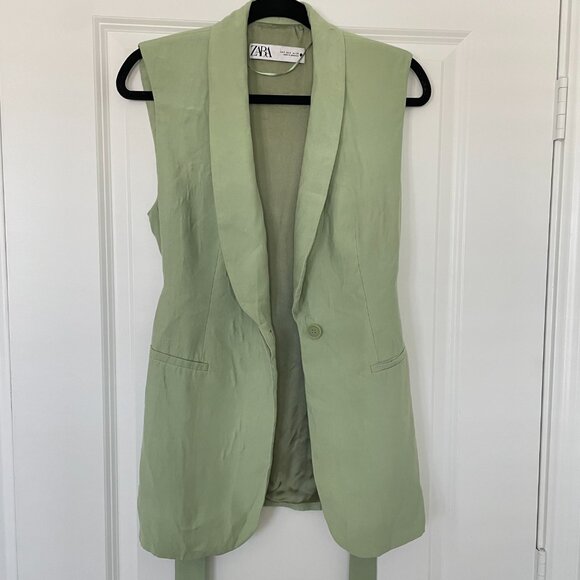 ZARA Mint Green Tuxedo Collar Vest – Size Small, Co-Ord Set Top - Picture 3 of 10